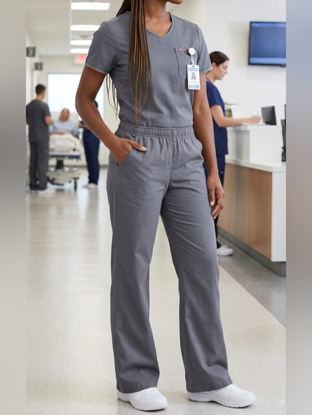 Urbane Scrub Pants Size XS Xsmall Stretch Waist Flare Wide Leg Gray Work It Fit